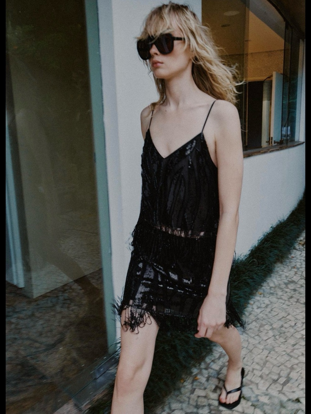 ZARA Black Sequin Fringe Slip Dress NWT ❗️